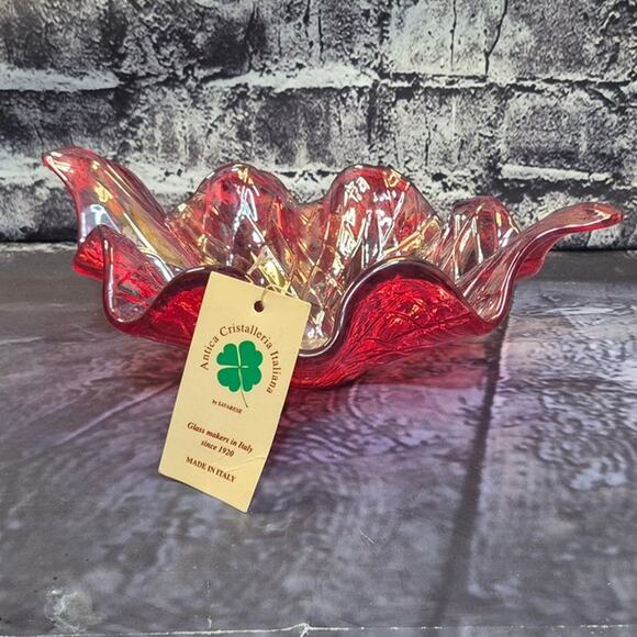 Vintage Murano Art Glass Red Bowl by Antica Cristalleria, Made in Italy Handmade - Picture 2 of 8